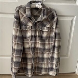 Eddie Bauer Men's Plaid Shirt in Gray and Cream